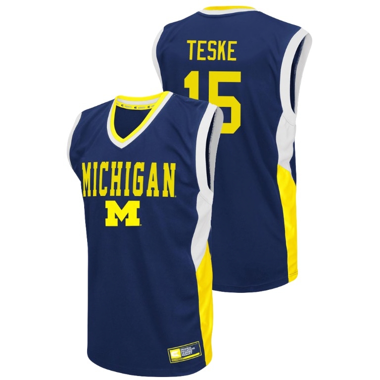 Michigan Wolverines Men's NCAA Jon Teske #15 Blue Fadeaway College Basketball Jersey MBT0649RG